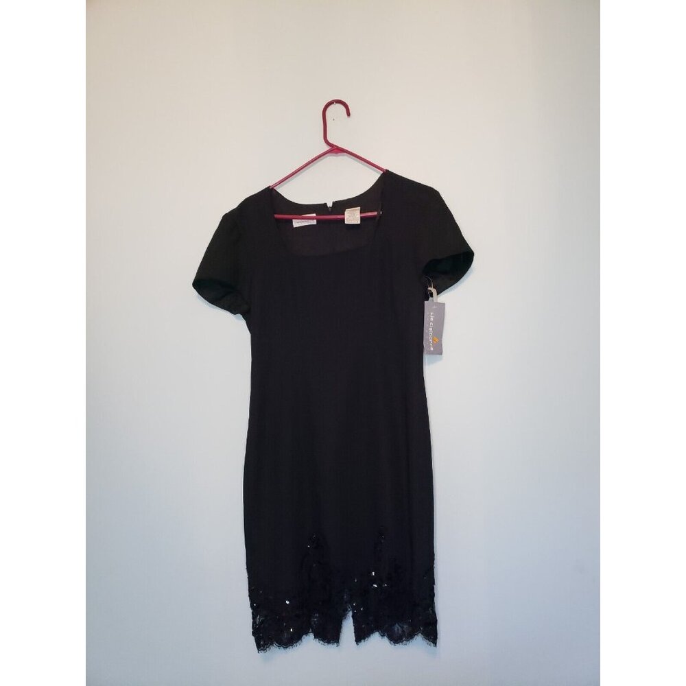 VTG Liz Claiborne Womens 8 Dress Short Sleeve Black Lace LBD Knee Length NWT
